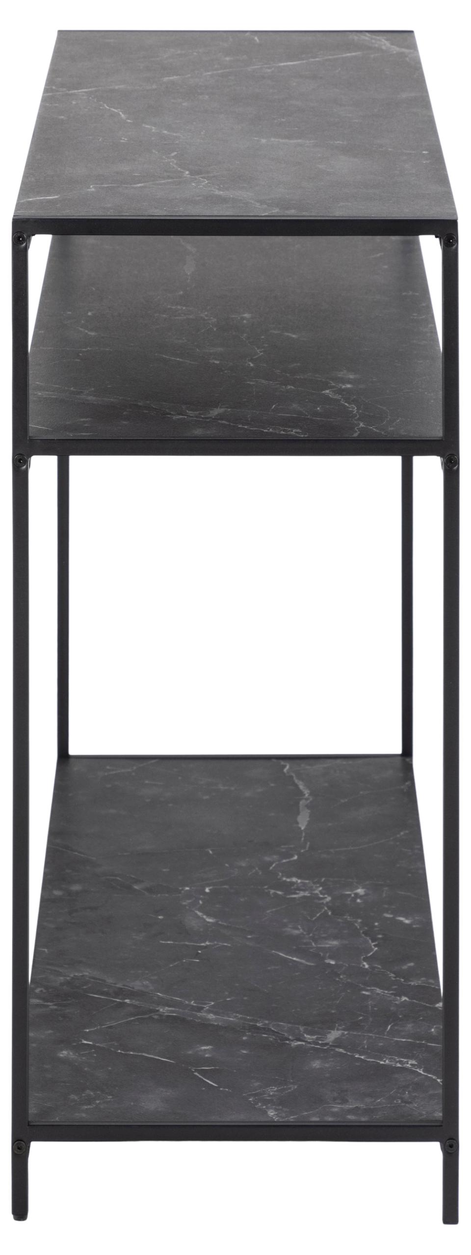 Infinity Console Table With Black Marble Print Steel Base 2 Shelves Rectangle 100x35cm