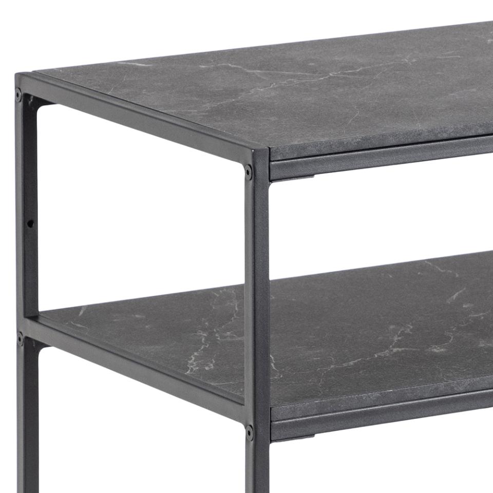 Infinity Console Table With Black Marble Print Steel Base 2 Shelves Rectangle 100x35cm