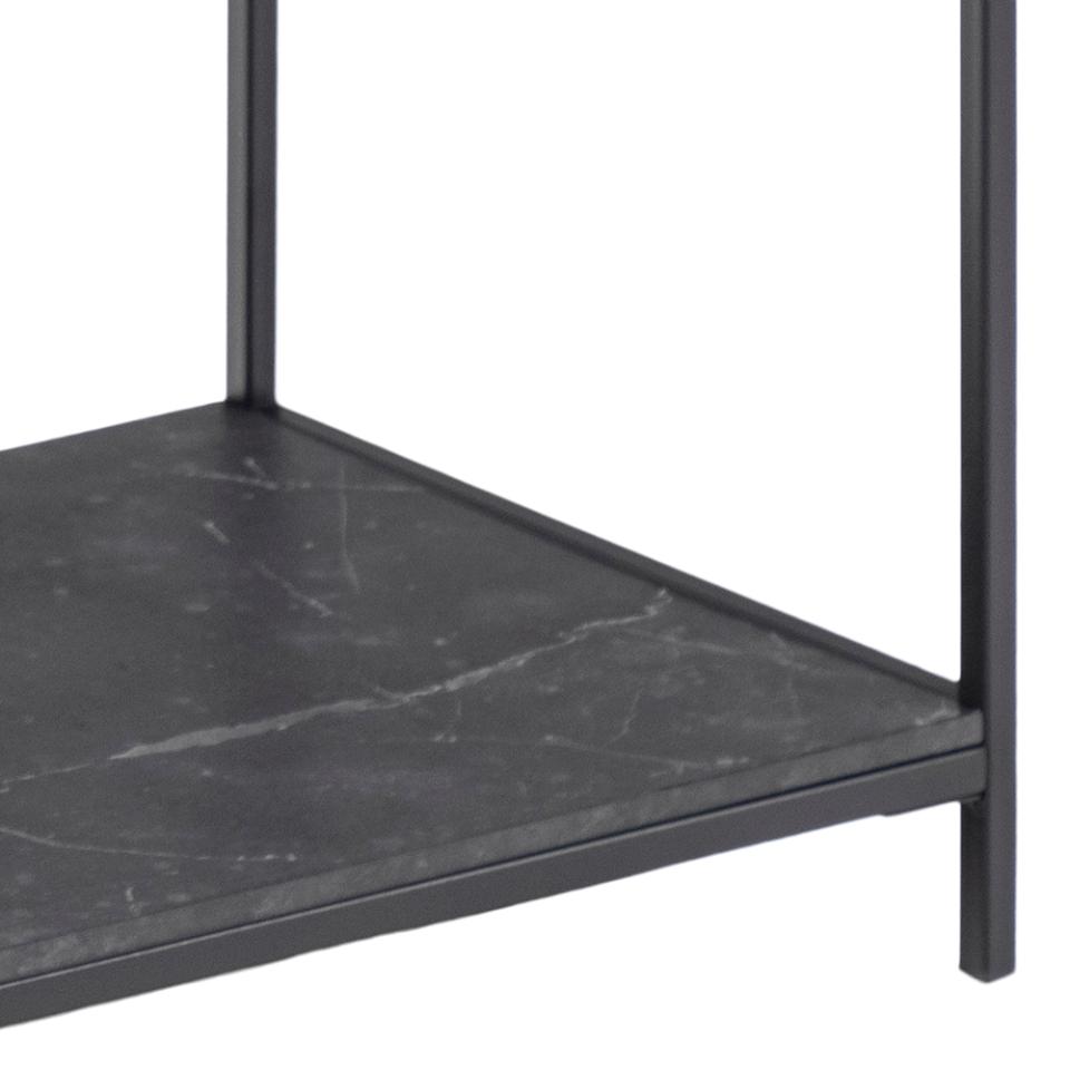 Infinity Console Table With Black Marble Print Steel Base 2 Shelves Rectangle 100x35cm