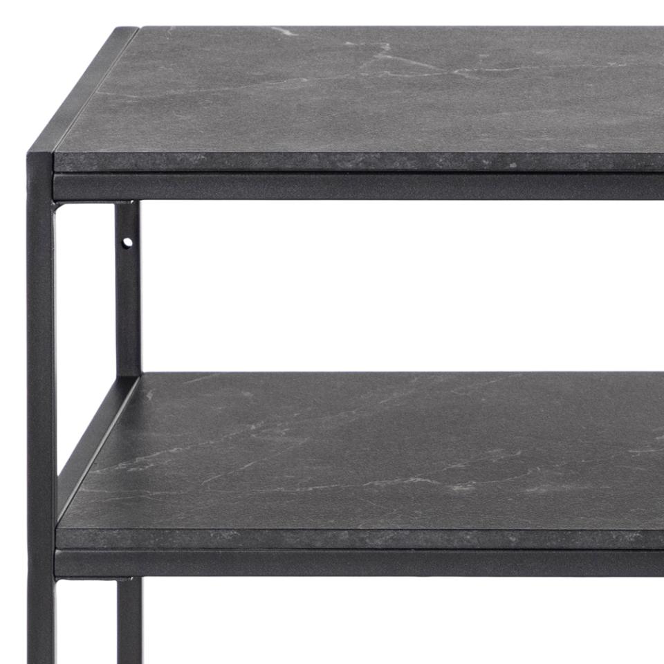 Infinity Console Table With Black Marble Print Steel Base 2 Shelves Rectangle 100x35cm