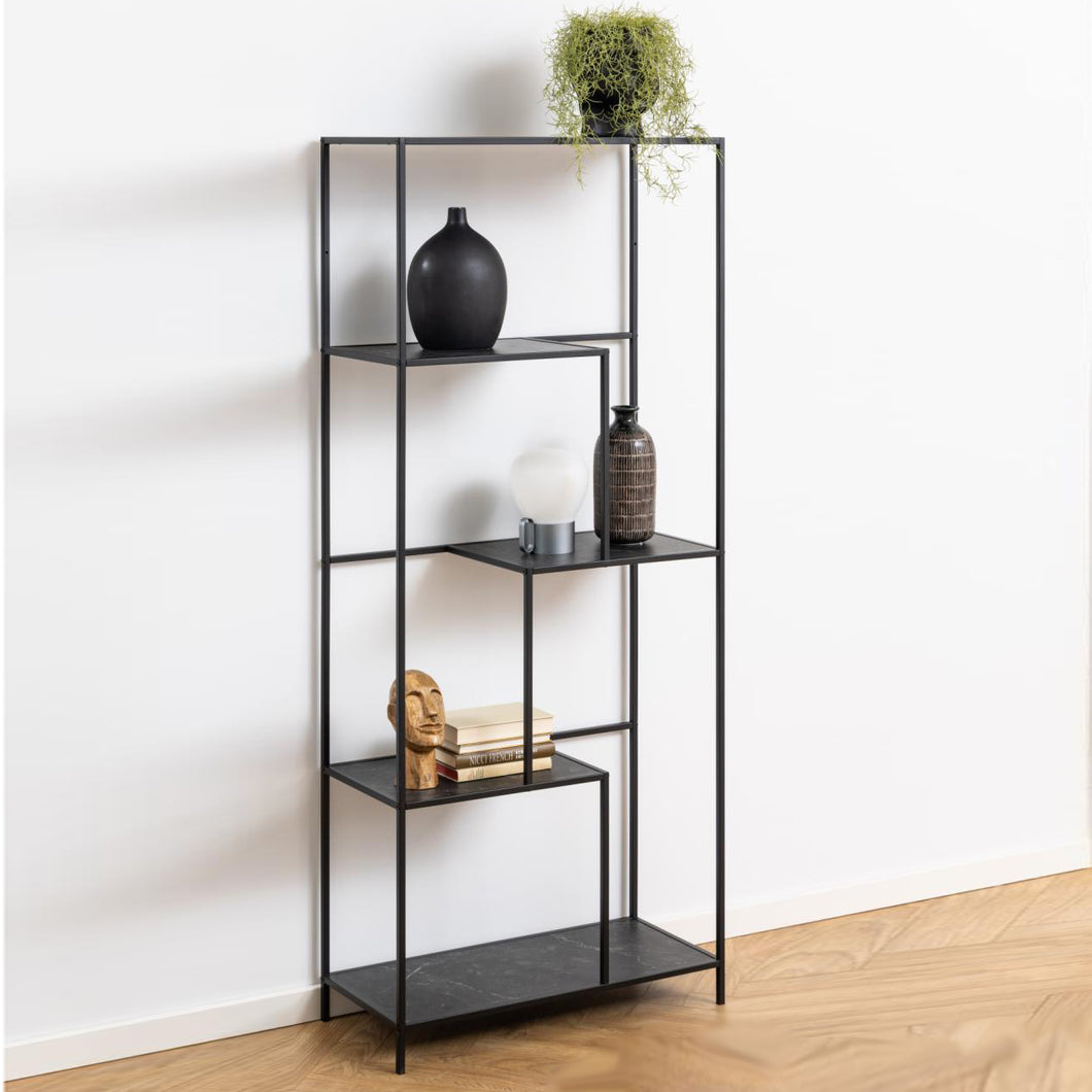 Infinity Tall Bookcase Shelving Unit In Black With 4 Shelves 72x32x170 cm
