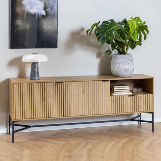 Jaipur Lamella Buffet Sideboard In Oak With 2 Doors And Shelves 180x40x70 cm