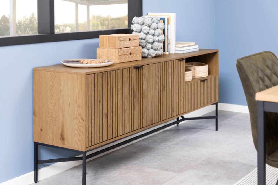 Jaipur Lamella Buffet Sideboard In Oak With 2 Doors And Shelves 180x40x70 cm