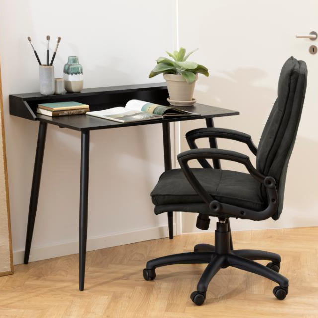 Joe Bureau Office Desk With Black Wood Top And Metal Legs100cm