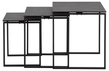 Load image into Gallery viewer, Three nested rectangular nesting tables with dark gray wood-look tops and black metal frame legs, shown on a plain white background.
