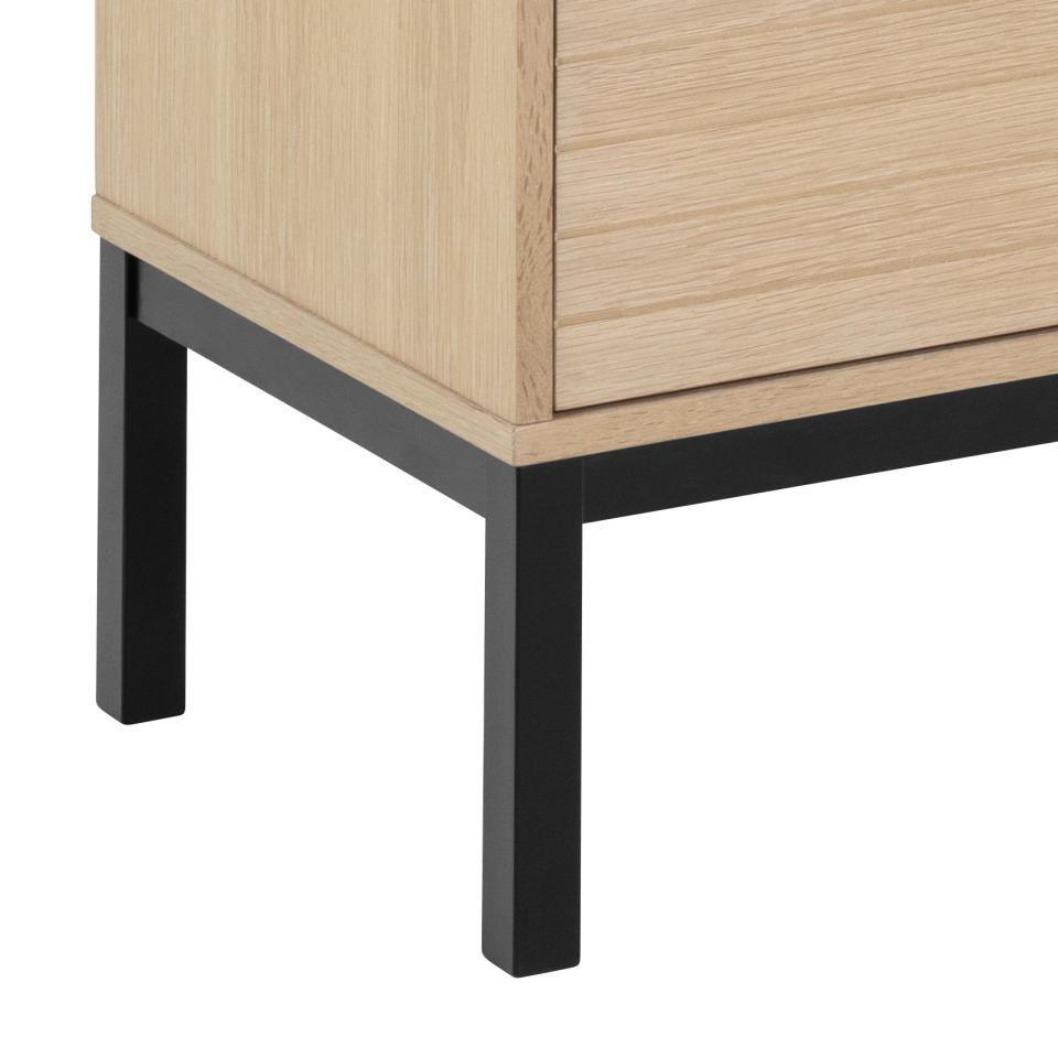 Wooden cabinet with black legs on a white background