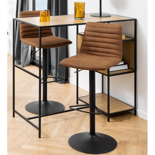 Kimmy Designer Bar Stools, Set Of 2 Brown Fabric Barstools, Adjustable Black Metal Base