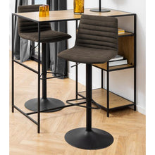 Load image into Gallery viewer, Kimmy Designer Bar Stools, Set Of 2 With Grey Fabric And Adjustable Black Metal Base

