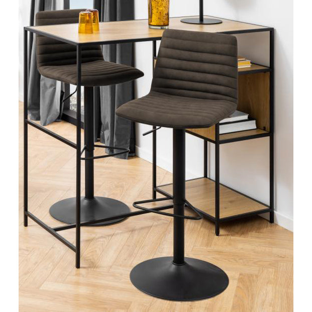 Kimmy Designer Bar Stools, Set Of 2 With Grey Fabric And Adjustable Black Metal Base