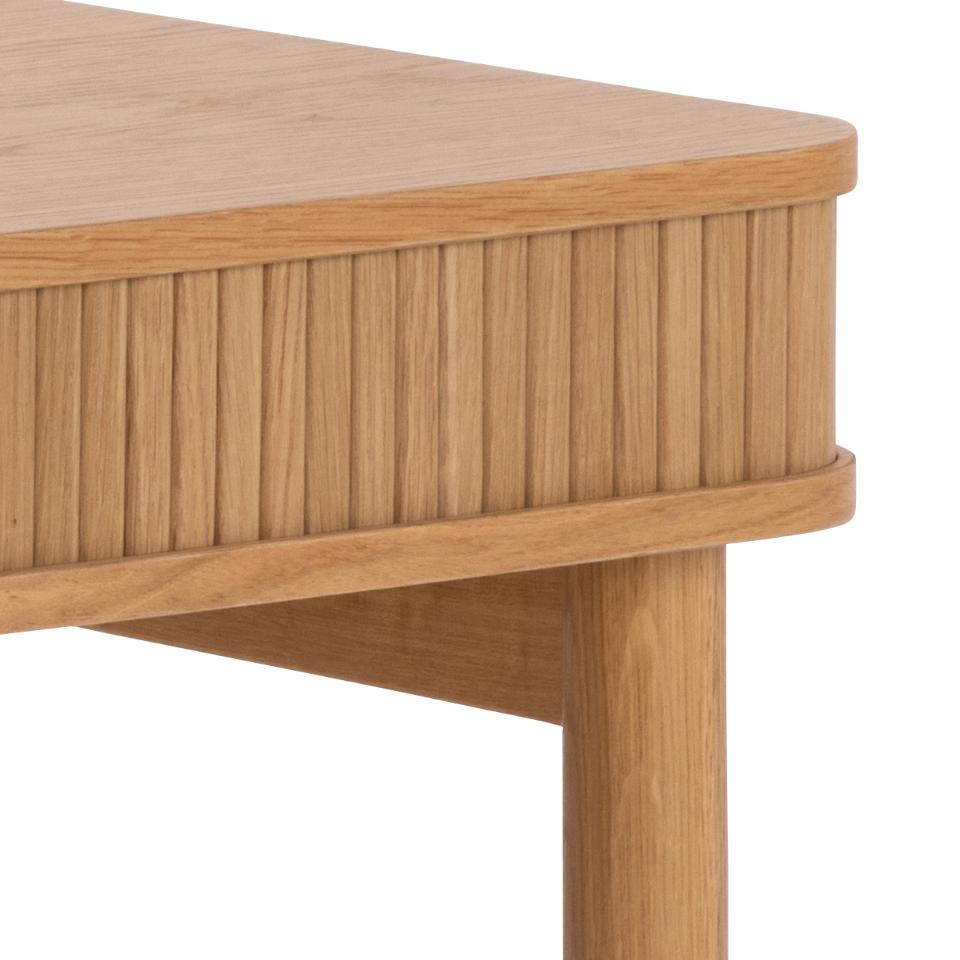 Wooden side table with a white background