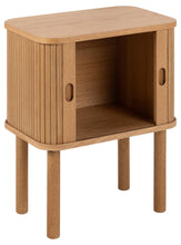 Load image into Gallery viewer, Wooden side table with a single shelf on a white background

