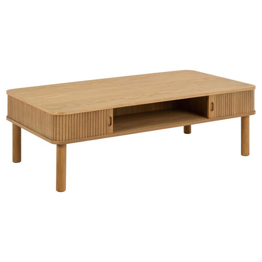 Wooden coffee table with a minimalist design on a white background