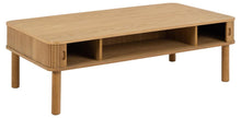 Load image into Gallery viewer, Langley Lamella Coffee Table In Oak With Sliding Tambour Door And Storage 130cm
