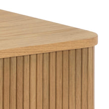 Load image into Gallery viewer, Langley Lamella Coffee Table In Oak With Sliding Tambour Door And Storage 130cm
