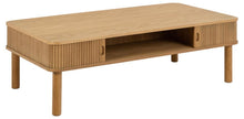Load image into Gallery viewer, Langley Lamella Coffee Table In Oak With Sliding Tambour Door And Storage 130cm
