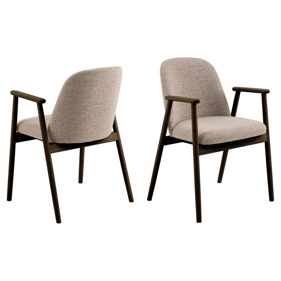Leo Beige Upholstered Fabric Dining Chair With Solid Metal Base, Set of 2 Dining Chairs