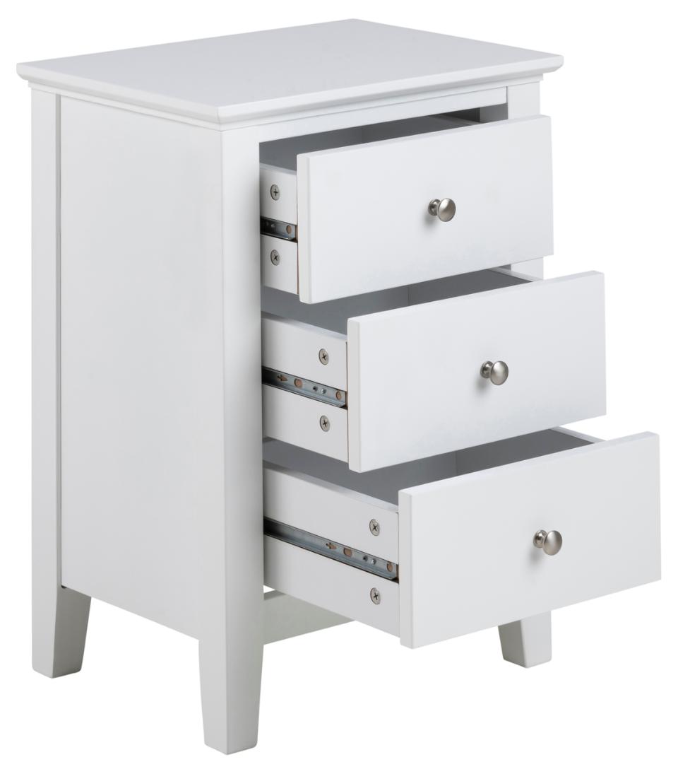 Linnea Bedside Table With 3 Drawers 45x34x62.8 cm Chic White Bedroom Furniture