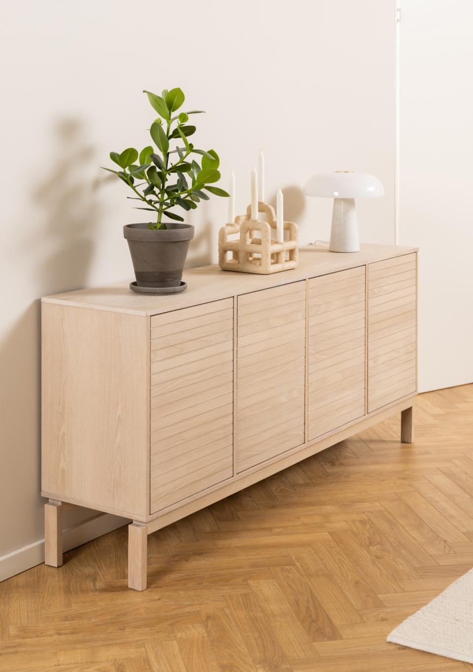 Linley Lamella Buffet Sideboard In White Oak With 4 Doors And Shelves 180x40x80 cm