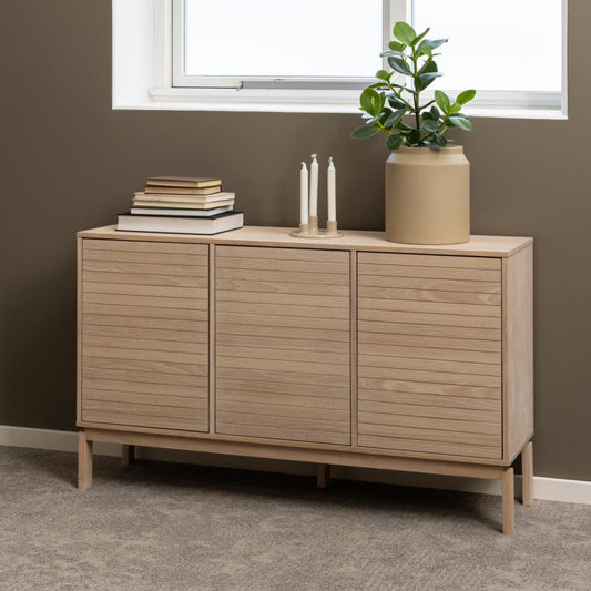 Linley Lamella Buffet Sideboard In Oak With 3 Doors And Shelves 135x40x80 cm
