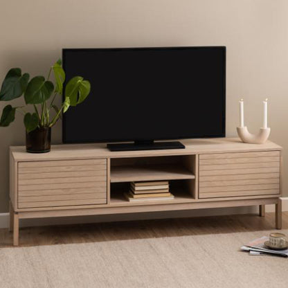 Linley TV Media Unit In White Oak With Lamella Front 140x40x50cm