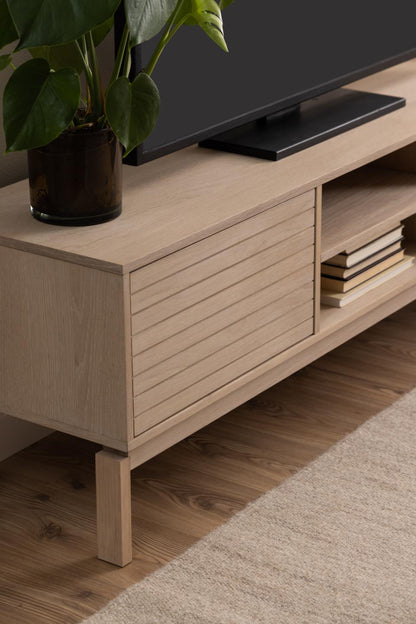 Linley TV Media Unit In White Oak With Lamella Front 140x40x50cm