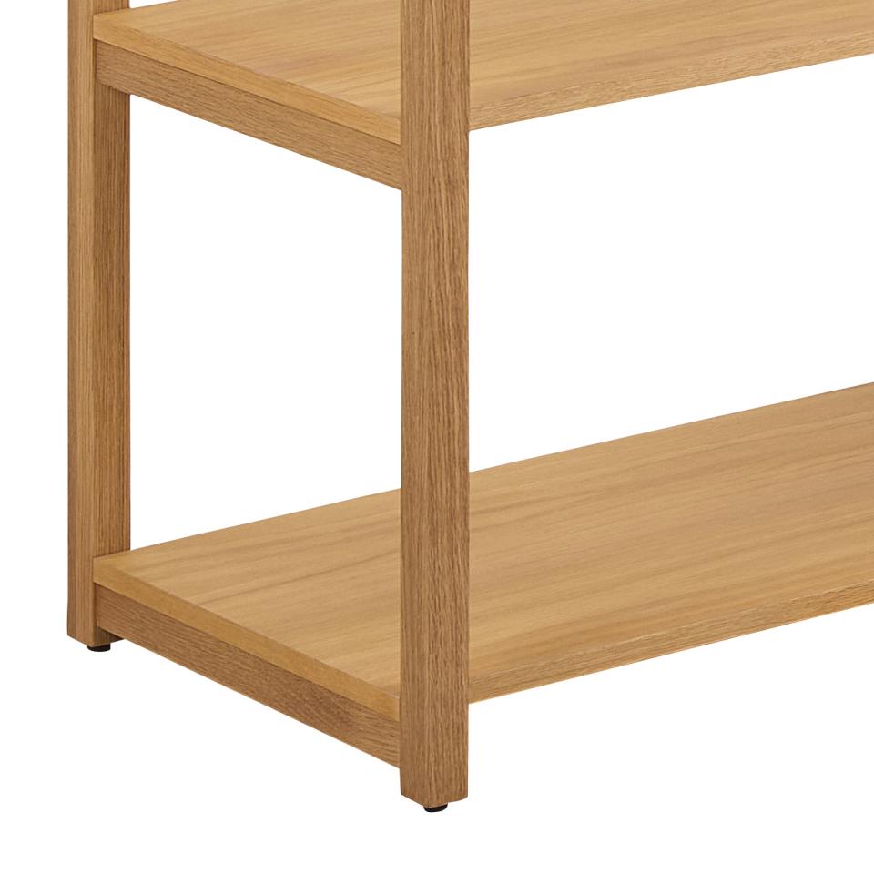 Wooden shelf with two levels on a white background