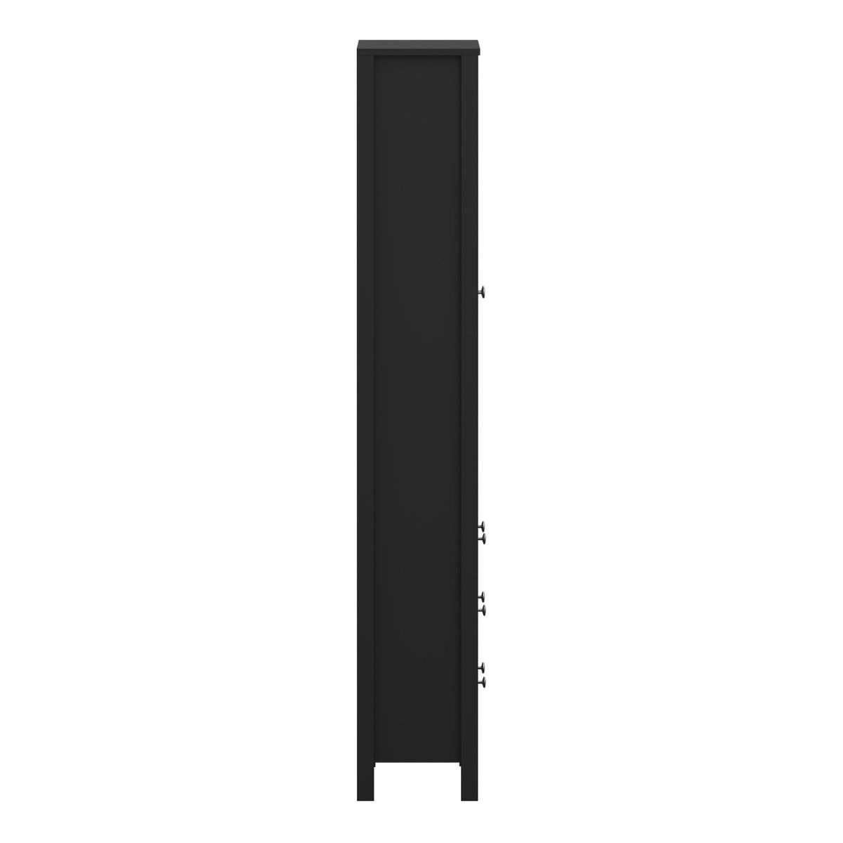 A tall, narrow black cabinet or storage unit shown from the side against a plain white background.