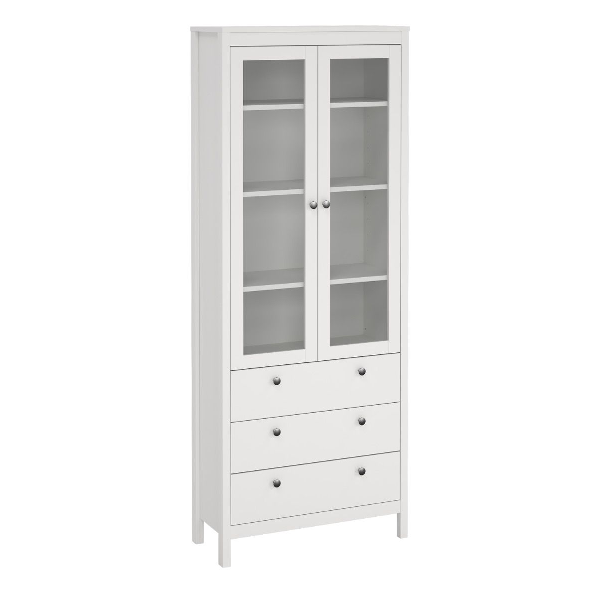Madrid White Display Cabinet With 2 Glass Doors And 3 Drawers