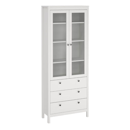 Madrid White Display Cabinet With 2 Glass Doors And 3 Drawers