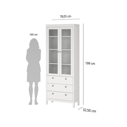 Madrid White Display Cabinet With 2 Glass Doors And 3 Drawers