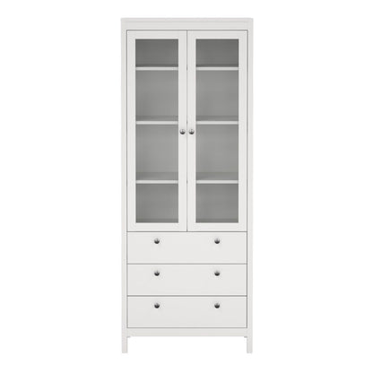 Madrid White Display Cabinet With 2 Glass Doors And 3 Drawers