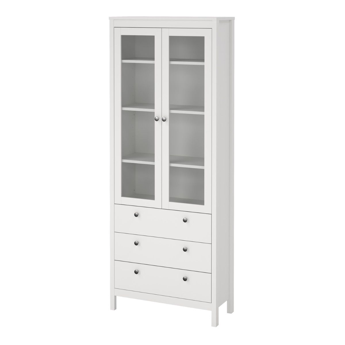 Madrid White Display Cabinet With 2 Glass Doors And 3 Drawers