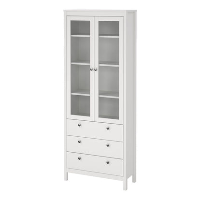 Madrid White Display Cabinet With 2 Glass Doors And 3 Drawers