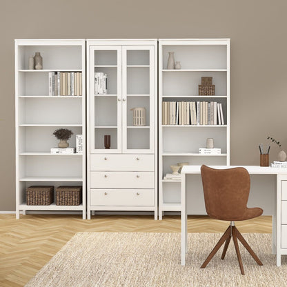 Madrid White Display Cabinet With 2 Glass Doors And 3 Drawers