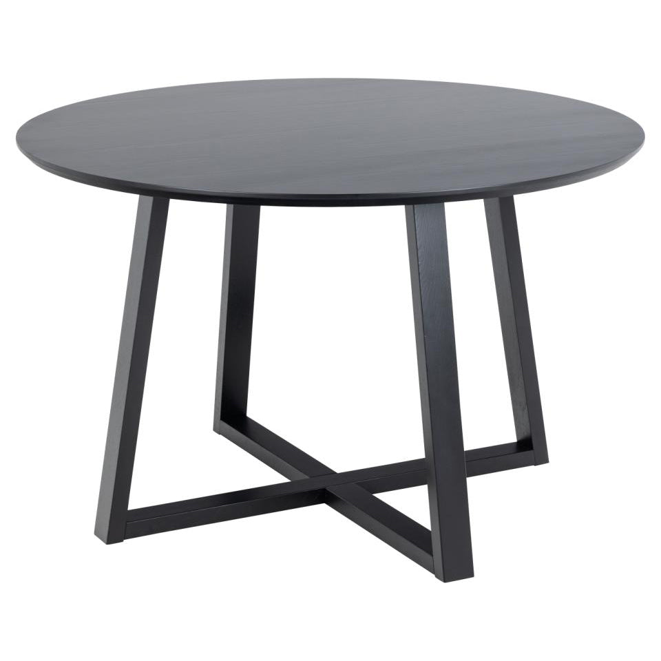 Malika Round Black Oak Dining Table With A Cross Wooden Base 120cm