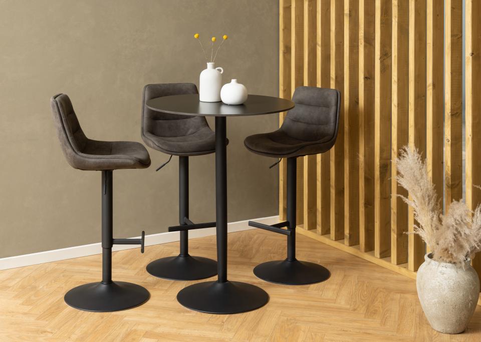 Malta Large Round Bar Table In Black Ceramic With Steel Base 80cm Diameter