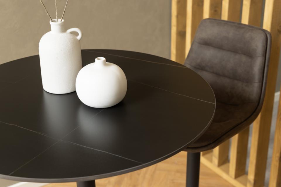 Malta Large Round Bar Table In Black Ceramic With Steel Base 80cm Diameter