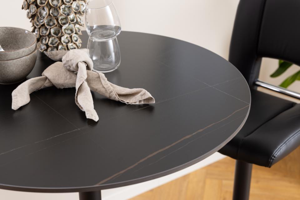 Malta Large Round Bar Table In Black Ceramic With Steel Base 80cm Diameter