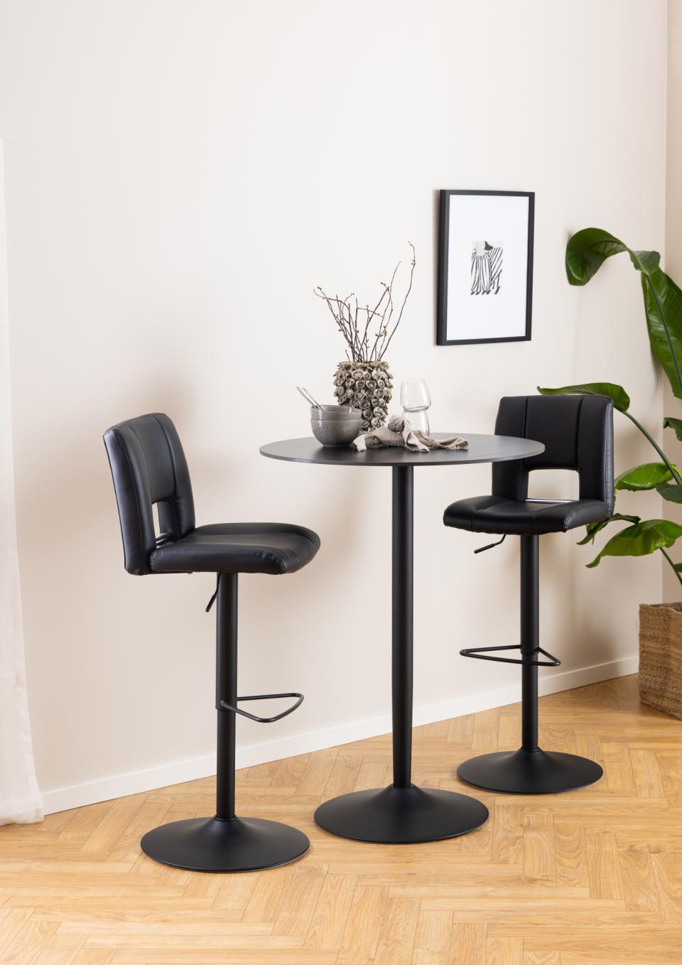 Malta Large Round Bar Table In Black Ceramic With Steel Base 80cm Diameter