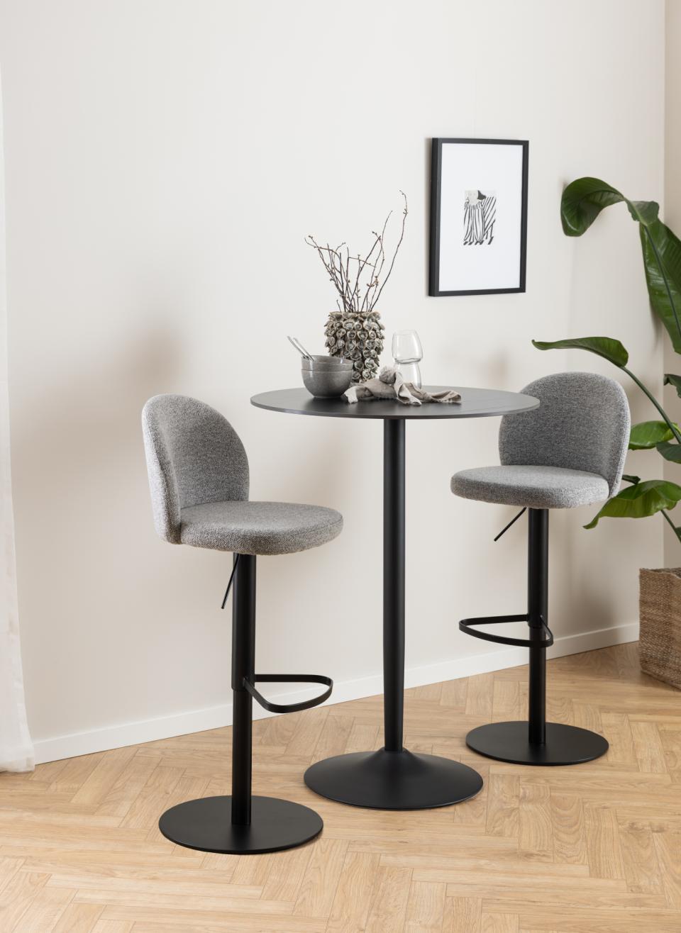 Malta Large Round Bar Table In Black Ceramic With Steel Base 80cm Diameter