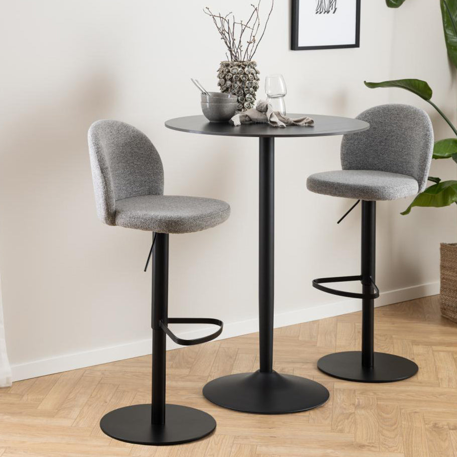 Malta Large Round Bar Table In Black Ceramic With Steel Base 80cm Diameter