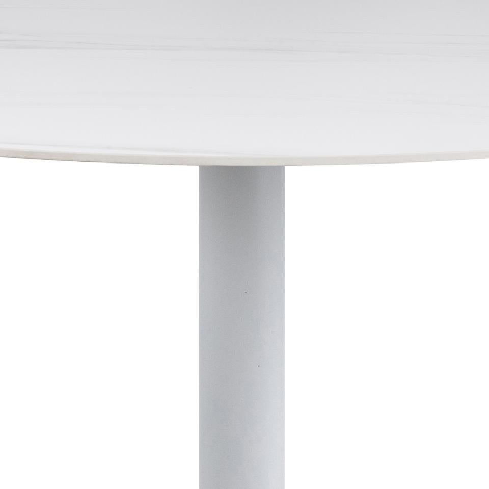 Malta Large Round Bar Table In White Ceramic With Steel Base 80cm Diameter