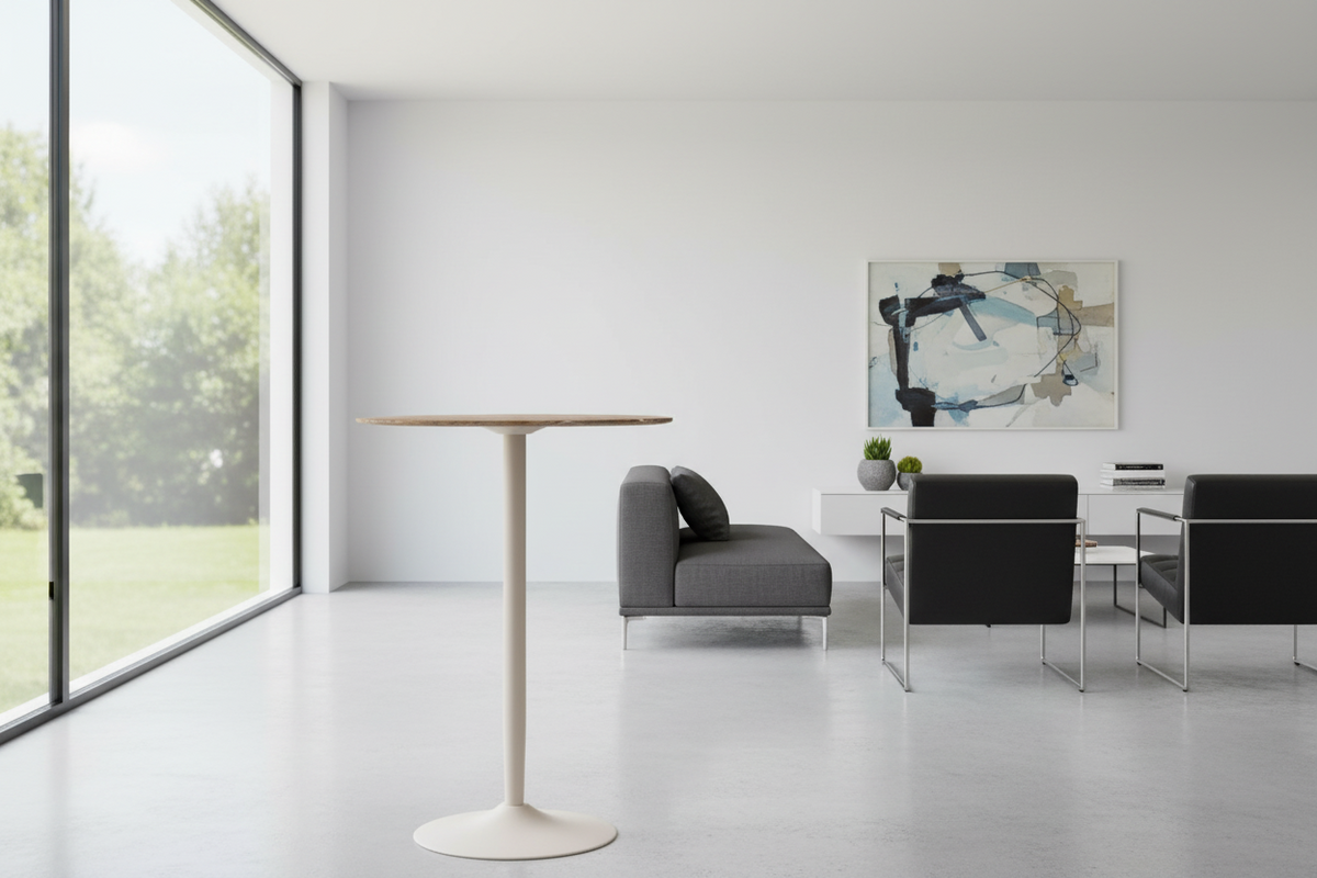 Malta Brown Ceramic Bar Table With Steel Base Large Spacious 80cm Diameter