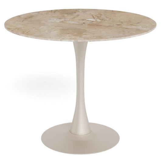 Malta Round Brown Ceramic Designer Dining Table Grey Metal Base
