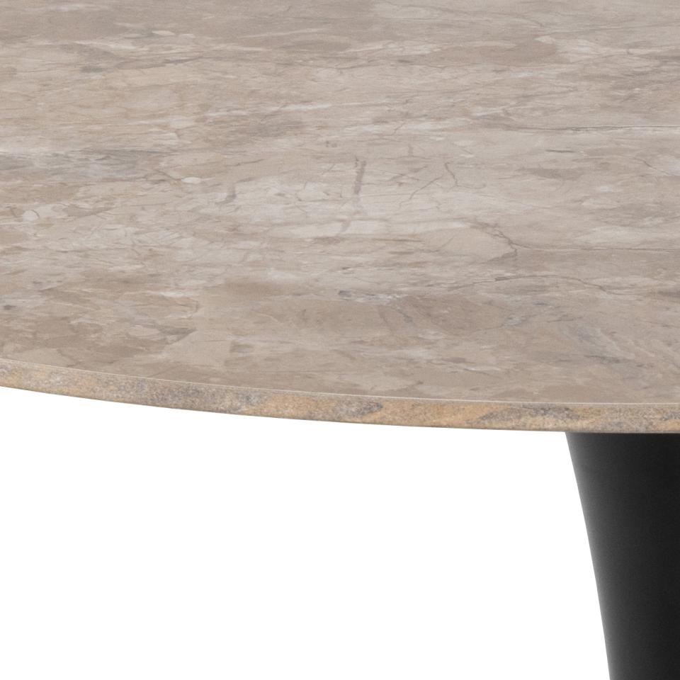 Malta Round Brown Ceramic Designer Dining Table Black Metal Base Marble Look 90x75cm
