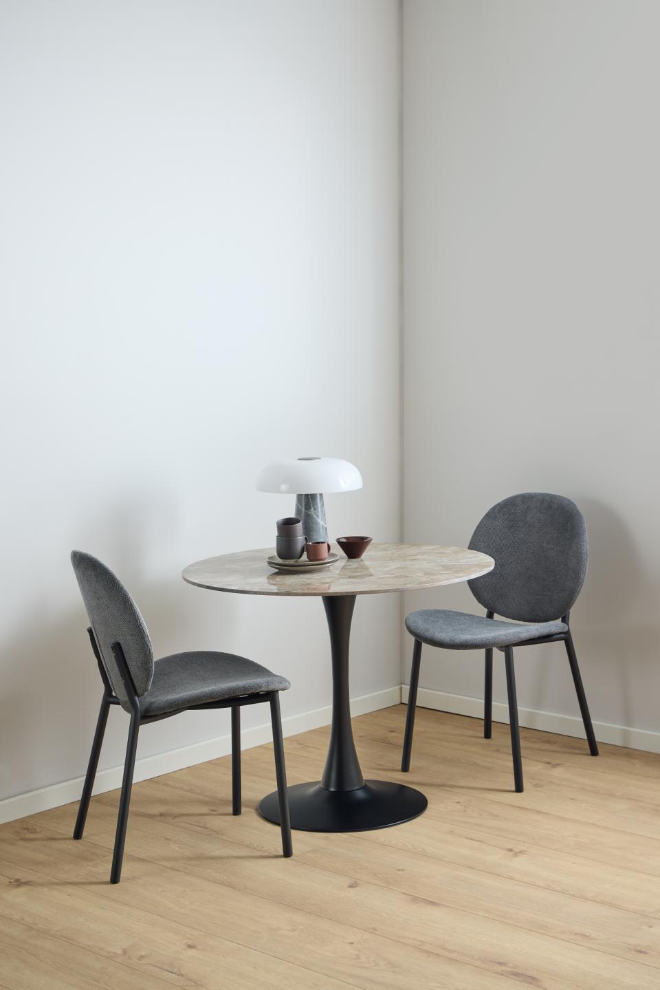 Malta Round Brown Ceramic Designer Dining Table Black Metal Base Marble Look 90x75cm