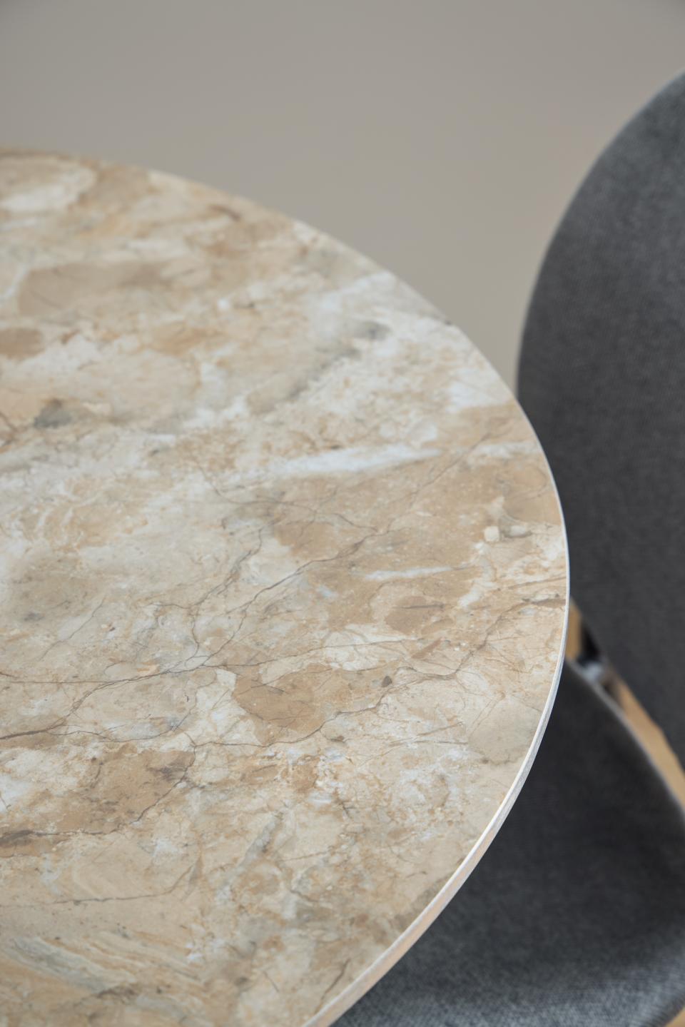 Malta Round Brown Ceramic Designer Dining Table Black Metal Base Marble Look 90x75cm