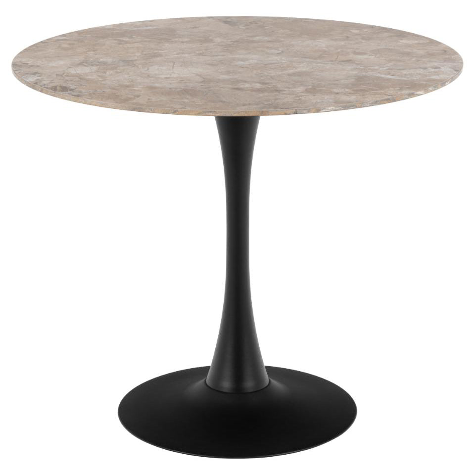 Malta Round Brown Ceramic Designer Dining Table Black Metal Base Marble Look 90x75cm