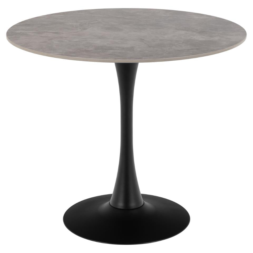Malta Round Grey Ceramic Designer Dining Table Black Metal Base Marble Look 90x75cm