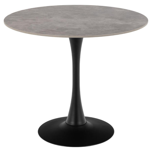 Malta Round Grey Ceramic Designer Dining Table Black Metal Base Marble Look 90x75cm